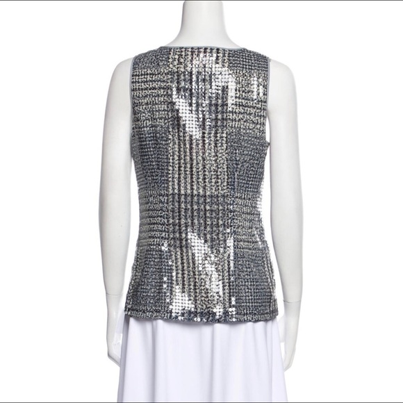 Tory Burch Bristol Plaid Sequins Keyhole Sleeveless Top - Picture 3 of 5